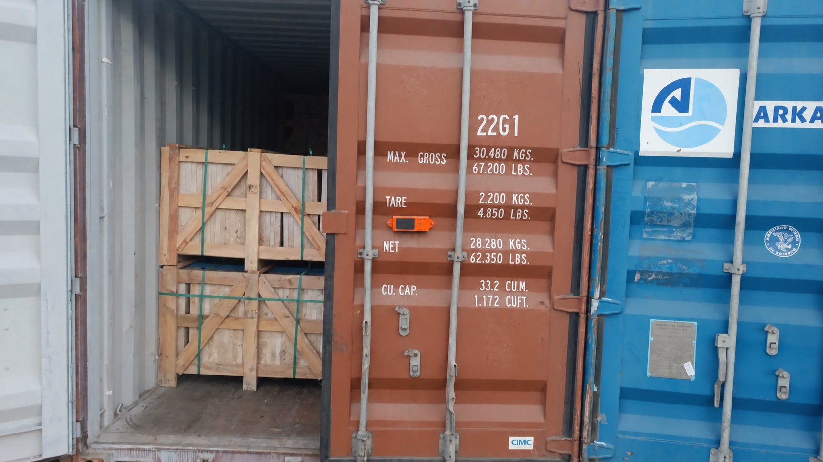 America shipment 8 — packed natural stone crates, container identification concealed