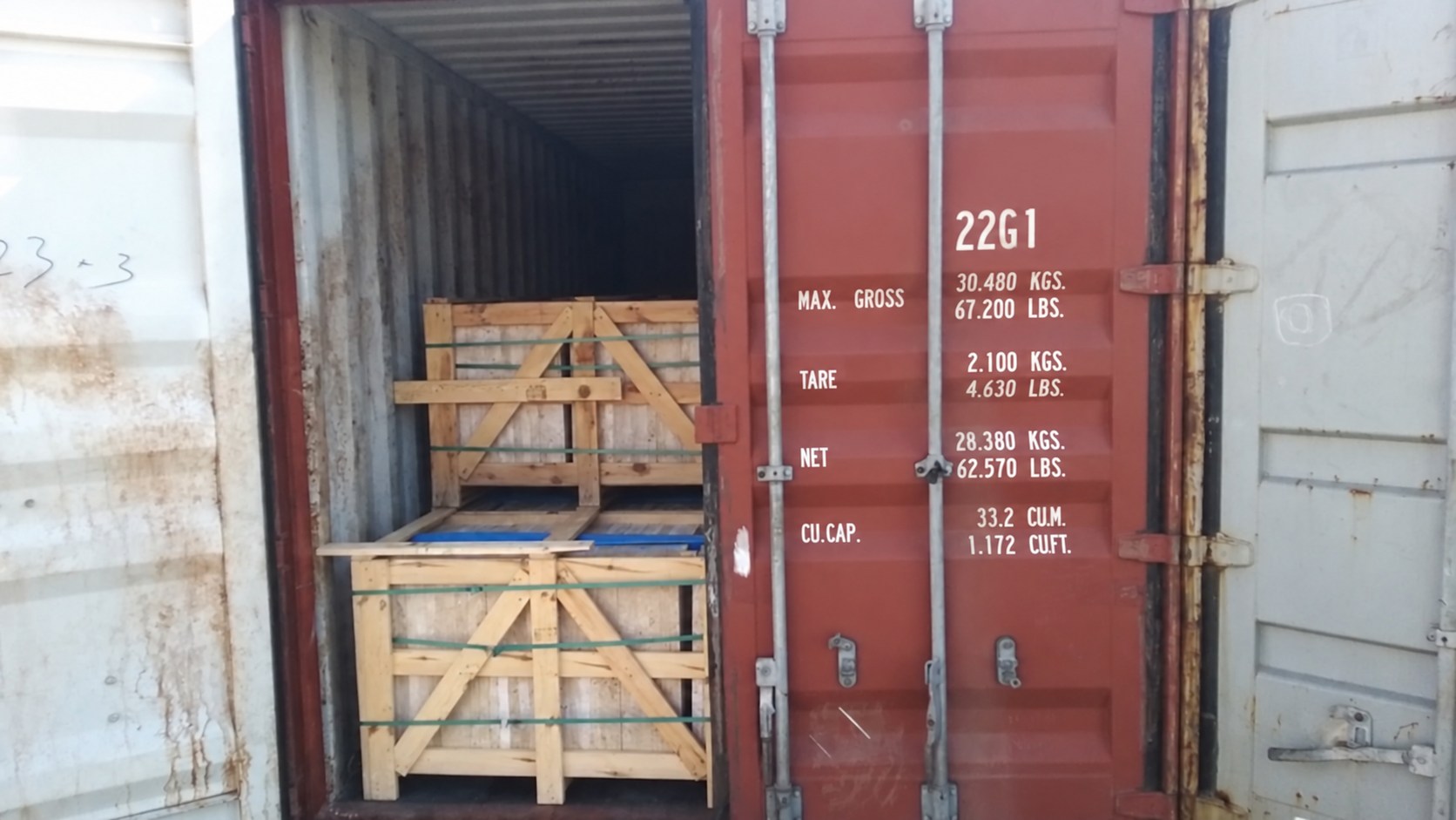 America shipment 13 — packed natural stone crates, container identification concealed