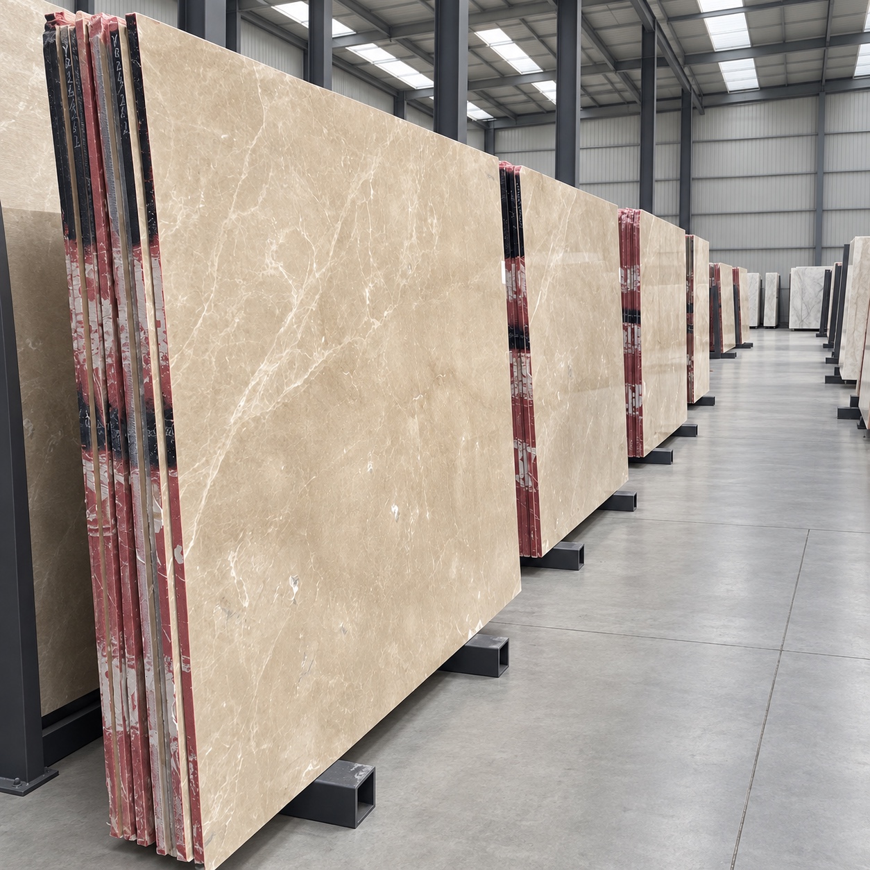 Armani Beige marble slabs in warehouse